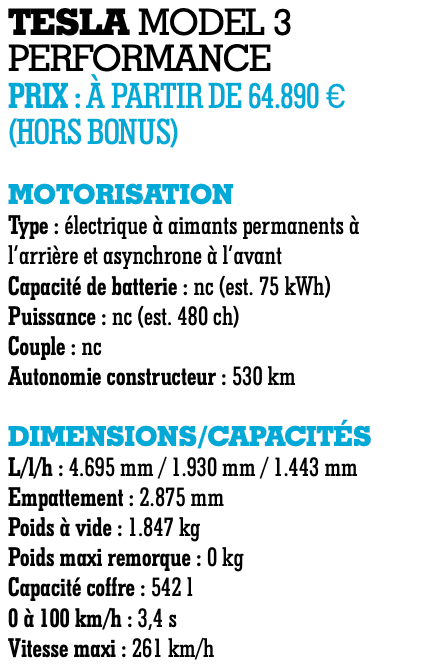 fiche technique Tesla Model 3 Perf