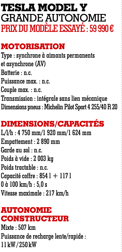 fiche technique Tesla Model Y