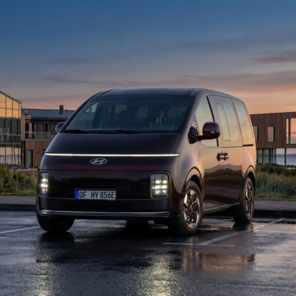 Hyundai STARIA Electric stationné en extérieur avec design futuriste et éclairage LED