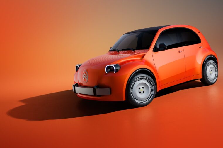 Citroën 2 CV Concept 2026 vue trois quarts avant, carrosserie Rouge Infra Red