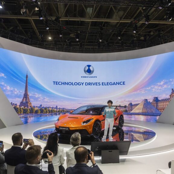 DENZA Z9GT de profil au Trocadero avec la Tour Eiffel en arriere-plan