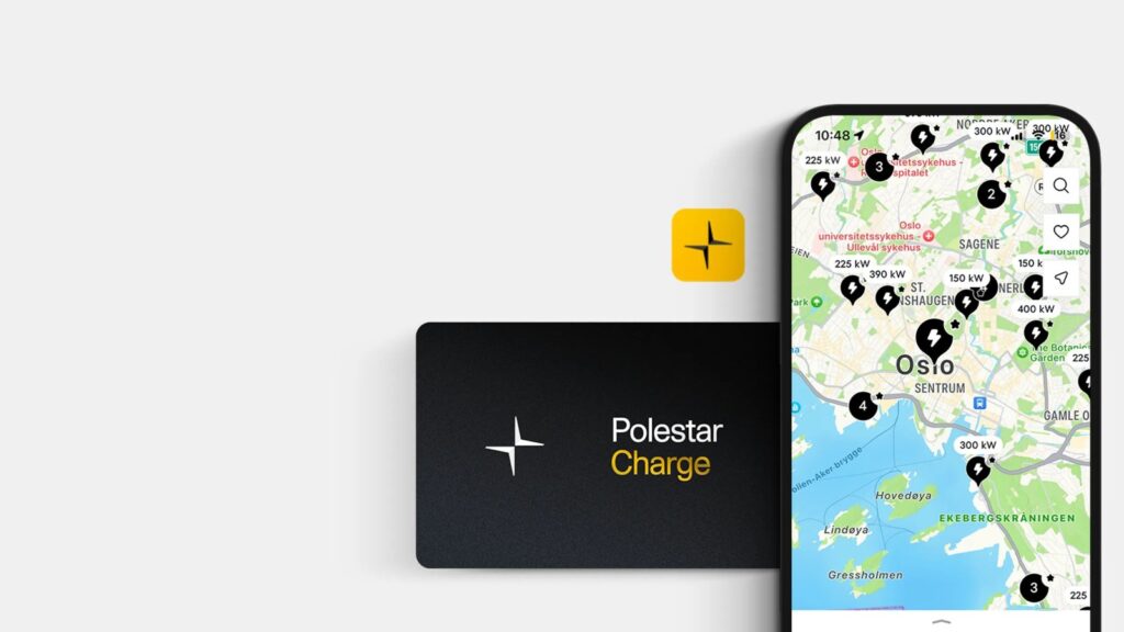 Carte Polestar Charge et application de recharge affichant une carte des bornes