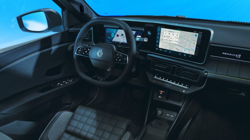 Planche de bord de la Renault 4 E-Tech avec instrumentation numérique et écran multimédia