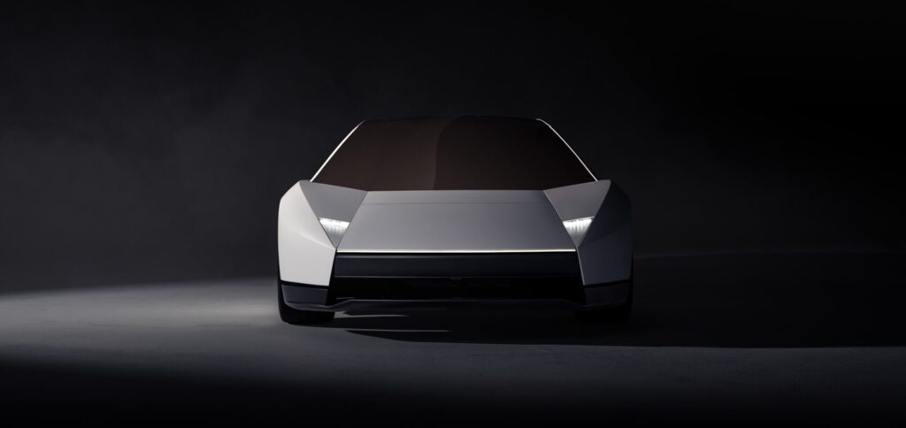 Face avant du nouveau Tesla Roadster blanc en studio (image officielle Tesla)