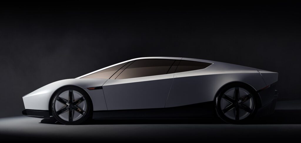 Profil du nouveau Tesla Roadster blanc en studio (image officielle Tesla)